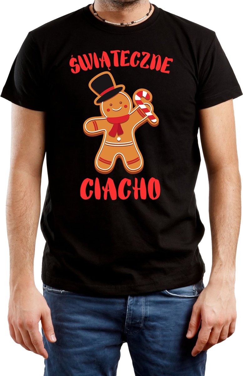 T-Shirt Męski Nadruk Prezent Święta Świąteczna Koszulka Czarna R-3Xl A428