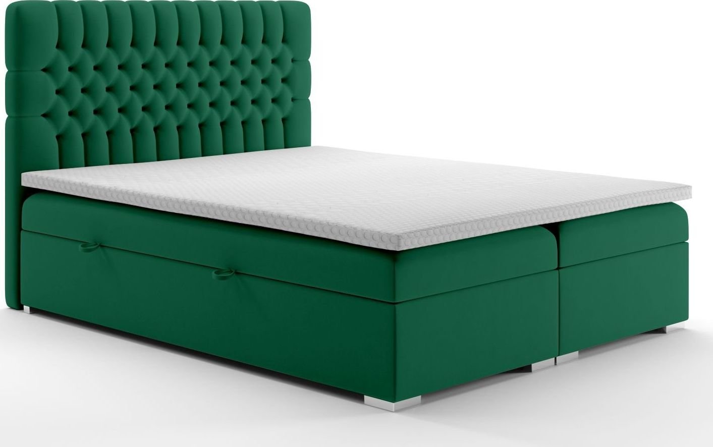 LAVERTO Łóżko kontynentalne RUBID 160x200 zielone velvet z pojemnikiem