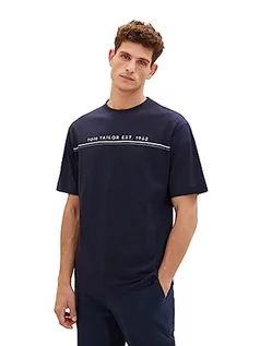 Koszulki męskie - TOM TAILOR Męski T-shirt z nadrukiem logo, 10668-sky Captain Blue, L - grafika 1