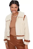 Kurtki damskie - Trendyol Damska kurtka zimowa z opuszczonym kołnierzem, jednokolorowa, regularna, Ecru, XS, Ecru - miniaturka - grafika 1