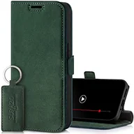 Etui i futerały do telefonów - SURAZO Etui na telefon komórkowy Samsung Galaxy M54, cienkie, magnetyczne etui skórzane – składane etui ochronne z prawdziwej skóry [z przegródką na karty, ochroną RFID] etui z klapką (ciemnozielone) - miniaturka - grafika 1
