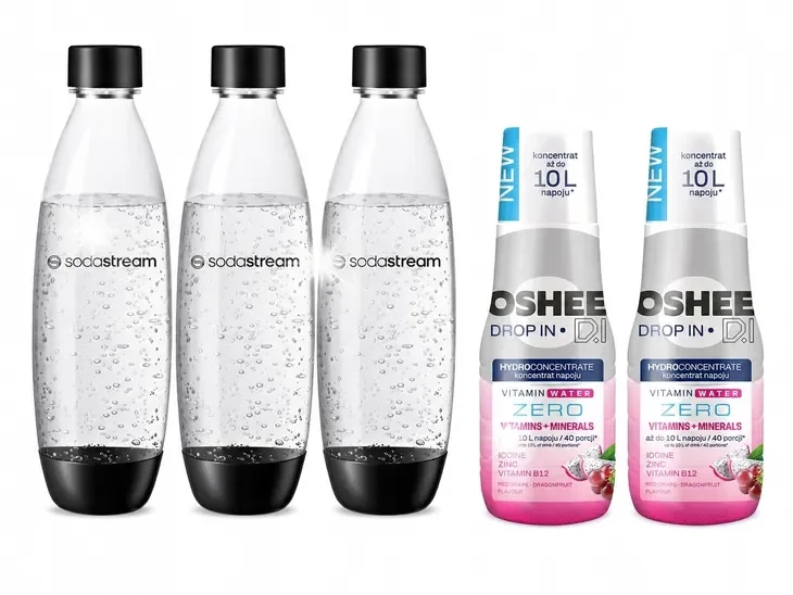 Koncentrat SYROP Oshee DI x2 + BUTELKI DO SATURATORA SodaStream Fuse 1L x3