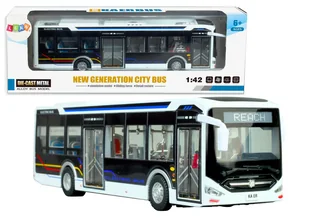 Elektryczny Autobus Miejski 1:42 Metalowy Światła Biały - Samochody i pojazdy dla dzieci - miniaturka - grafika 1