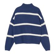 Swetry damskie - Cropp - Granatowy sweter w paski z golfem - Granatowy - miniaturka - grafika 1