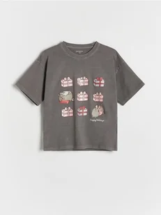 Reserved - Świąteczny t-shirt Pusheen - ciemnoszary - Koszulki dla dziewczynek - miniaturka - grafika 1