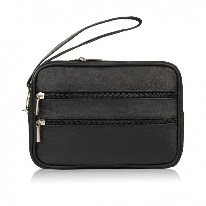 Saszetka Męska Skórzana Do Ręki Kompaktowa Klasyczna Czarna Abruzzo Abr-40