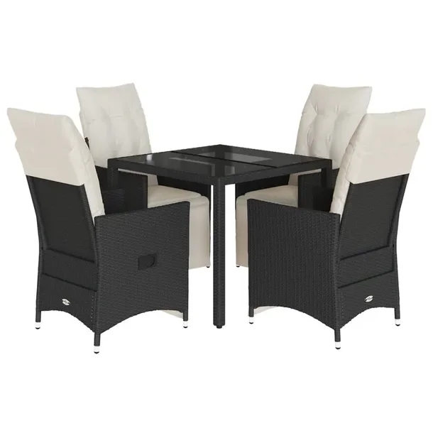 Zestaw Mebli Ogrodowych Rattan PE Czarny, Stół 90x90x75 cm, Krzesła 56x5