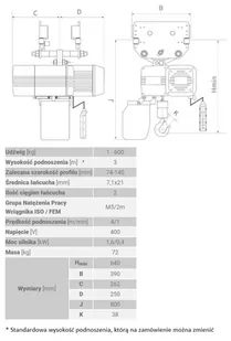 Wciągnik łańcuchowy z wózkiem pchanym (udźwig: 1600 kg, wysokość podnoszenia: 3 m) 33979851 - Wciągarki - miniaturka - grafika 2