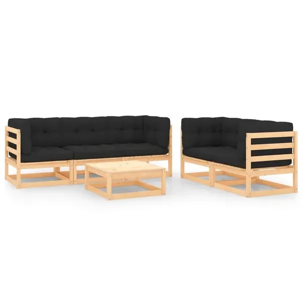 Zestaw Ogrodowy z Litego Drewna Sosnowego, Antracytowe Poduszki, 70x70x67 c