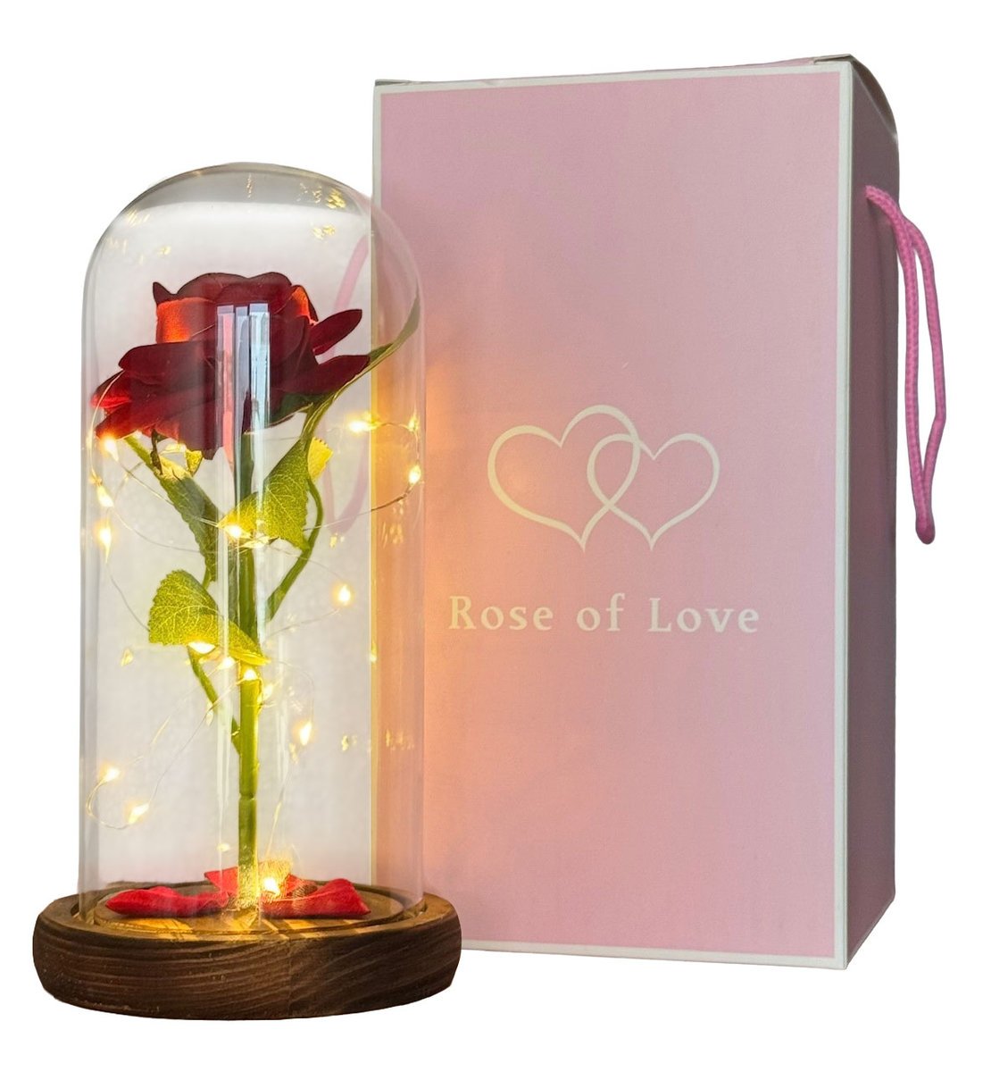 WIECZNA RÓŻA W SZKLE ŚWIECĄCA LED 22cm NA PREZENT