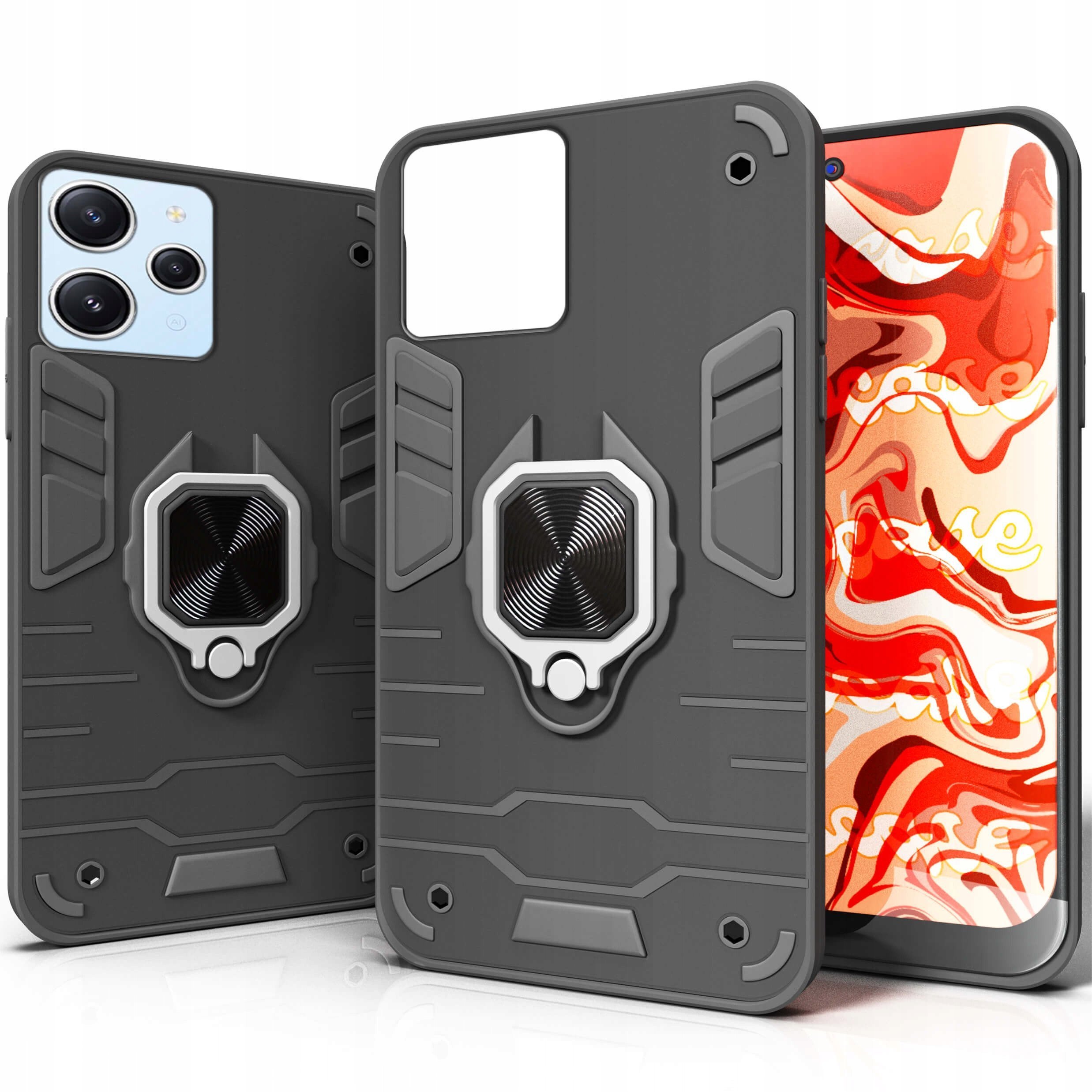 ETUI PANCERNE DO XIAOMI REDMI 12 / 5G CZARNE OBUDOWA ARMOR HOLDER RING CASE