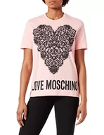 Koszulki i topy damskie - Love Moschino Damska koszulka z koronkowym sercem maxi i nadrukiem logo, różowy, 46 - miniaturka - grafika 1