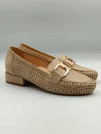 Mokasyny damskie - Beżowe ażurowe mokasyny ze złotą ozdobą AF1426V PULSO r. 38 - miniaturka - grafika 1