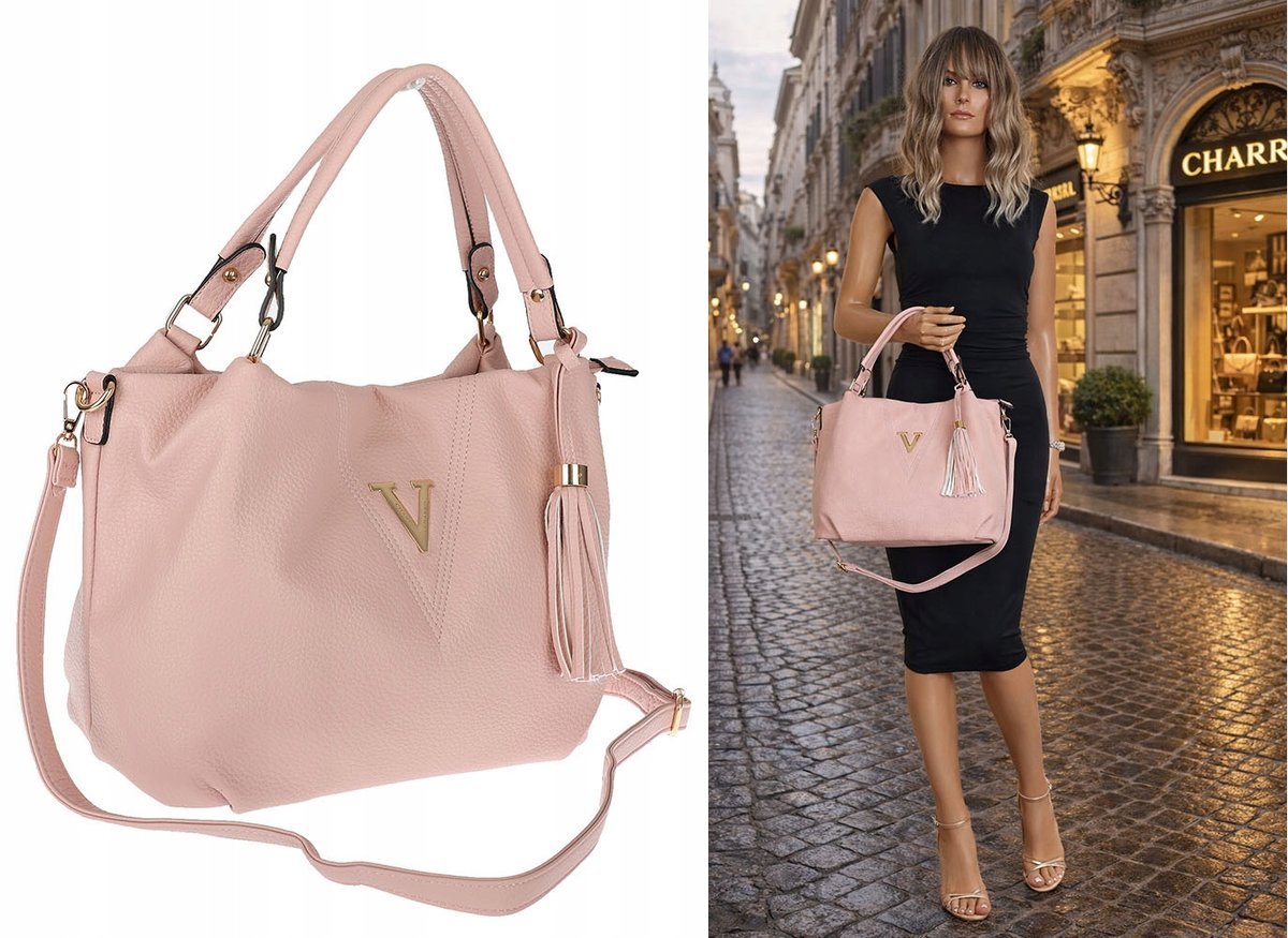 Torebka damska CHARRO z eko skóry shopper z frędzlami CH167 Różowa