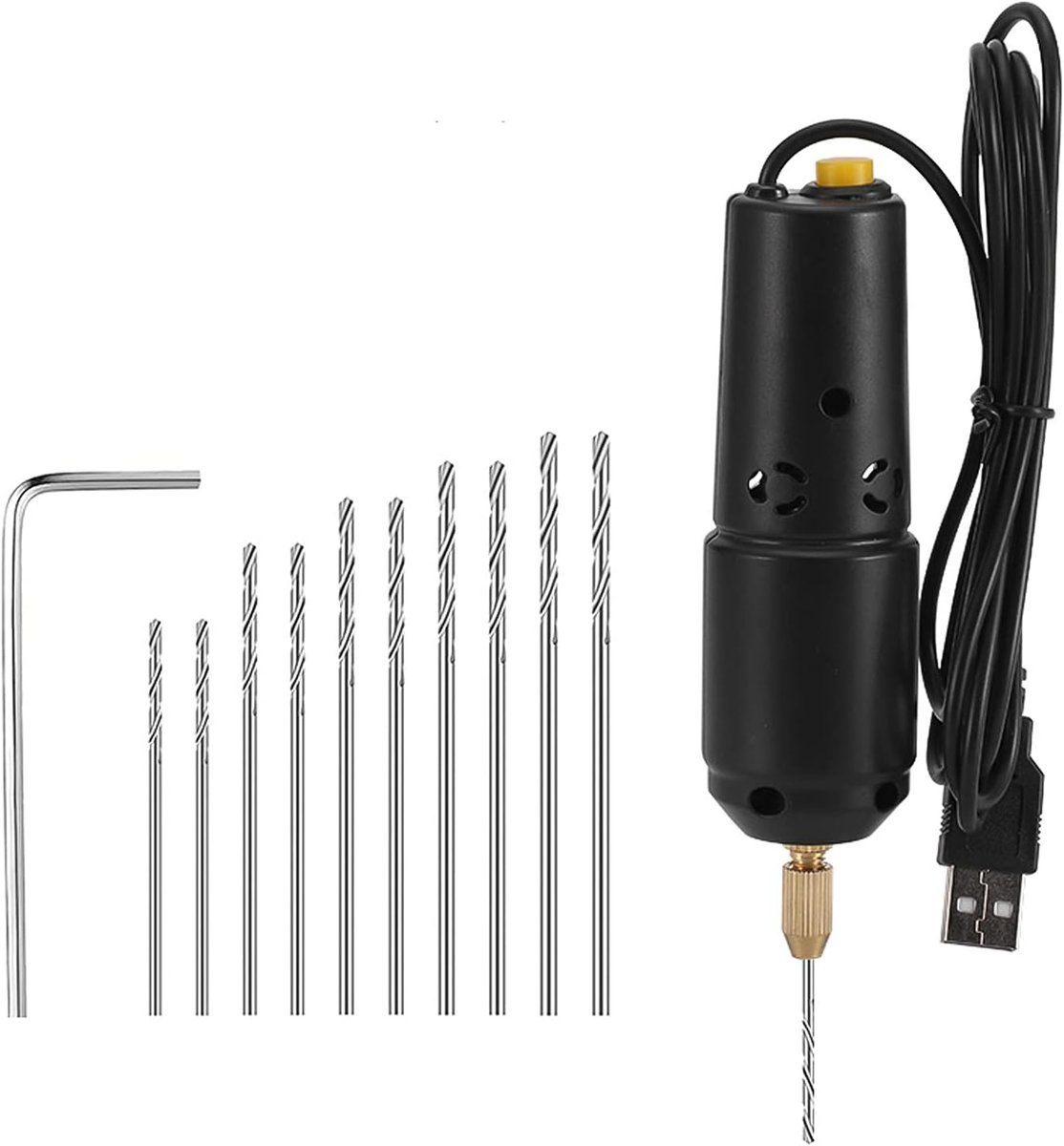 Mini Wiertarka do Wyrobu Biżuterii, Elektryczny Zestaw wierteł Wkrętakowych USB z 10 Wiertłami 0,8-1,2 Mm do Wiercenia Odlewów z żywicy Jadeitowy kr..