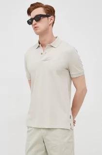 Koszulki męskie - Hugo Boss polo bawełniane kolor beżowy z aplikacją - - grafika 1