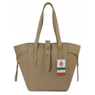 Torebki damskie - Pakowna włoska torebka skórzana na ramię mieści A4 ,Vera Pelle , Beżowa BKL25T - miniaturka - grafika 1