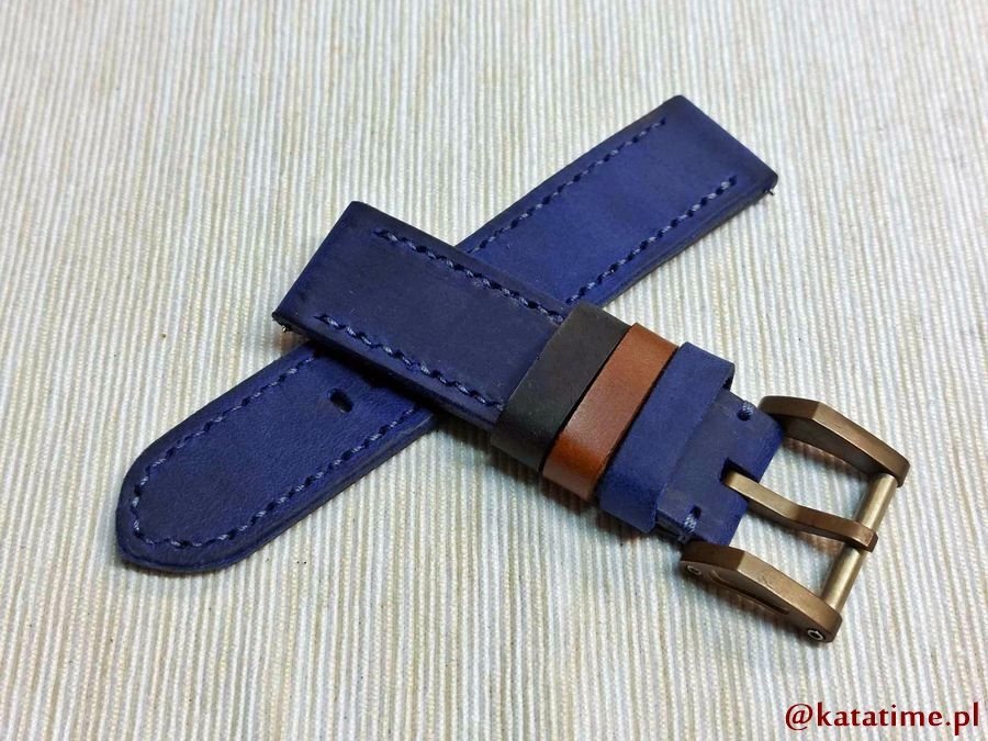 PASEK DO ZEGARKA MĘSKIEGO DO SMARTWATCHA 24 MM GRANATOWY SZYTY RĘCZNIE NATURALNA SKÓRA