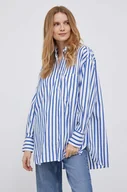 Koszule damskie - Tommy Hilfiger koszula bawełniana damska kolor niebieski relaxed z kołnierzykiem klasycznym - miniaturka - grafika 1