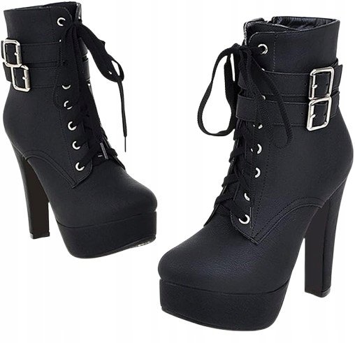 CUTEHEELS CZARNE CZÓŁENKA NA SZPILCE Z KLAMRAMI I PLATFORMĄ 39 12EA