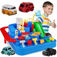 Samochody i pojazdy dla dzieci - Tor Samochodowy Interaktywny Z Przeszkodami Zjeżdżalnia Parking + 4 Auta - miniaturka - grafika 1
