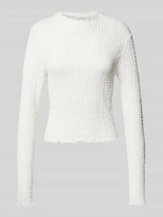 Bluzka z długim rękawem o kroju slim fit z efektem seersucker model ‘LENA’ - Bluzki damskie - miniaturka - grafika 1