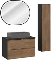 Meble łazienkowe - Zestaw meblowy 80cm z blatem, umywalką nablatową Trust, szafką wysoką i lustrem LED - miniaturka - grafika 1