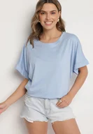 Koszulki i topy damskie - Niebieski T-shirt z Wiskozą o Kroju Nietoperza Tanariona - miniaturka - grafika 1