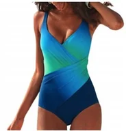 Stroje kąpielowe - WYSZCZUPLAJĄCY JEDNOCZĘŚCIOWY STRÓJ KĄPIELOWY NIEBIESKI BLUE MODNY XL - miniaturka - grafika 1