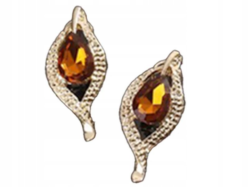 Złote kolczyki eleganckie błyszczące bursztynowe migdały złocone sztyfty