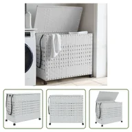 Kosze na bieliznę - The Living Store Kosz na pranie z kółkami Biały 66x35x60 cm Rattan - miniaturka - grafika 1
