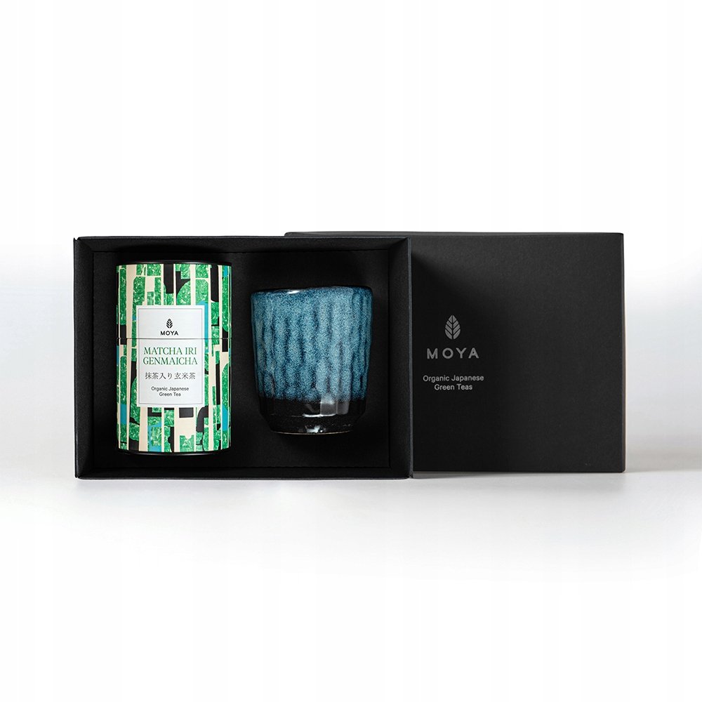 Zestaw organiczna zielona herbata Moya Matcha Iri Genmaicha i kubek Shinto