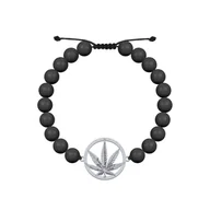 Bransolety męskie - MARIHUANA Bransoletka Męska na sznurku perły srebro - miniaturka - grafika 1