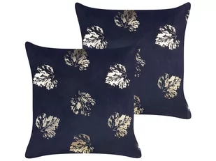 2 welurowe poduszki dekoracyjne w liście 45 x 45 cm czarne GOLDENROD - Poduszki dekoracyjne - miniaturka - grafika 1