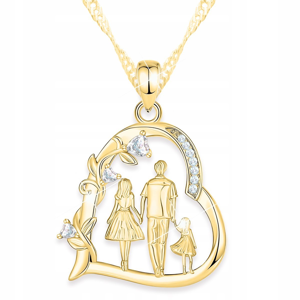 Złoty Naszyjnik Rodzina Serce Serduszko Mama Tata z Dzieckiem SREBRO 925