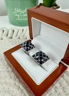 Spinki do mankietów i krawatów - SPINKI DO MANKIETÓW kwadratowe niebieskie srebrne - miniaturka - grafika 1