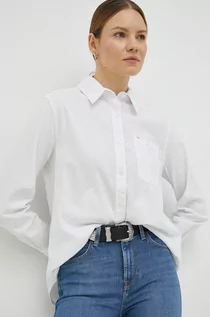 Koszule damskie - Lee koszula z domieszką lnu kolor biały regular z kołnierzykiem klasycznym - grafika 1