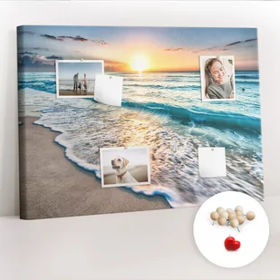 Planer na ścianę, Tablica korkowa 100x70 cm, Drewniane Pinezki, wzór Plaża morze piasek - Tablice i flipcharty - miniaturka - grafika 1