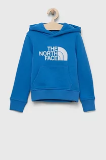 Bluzy dla dziewczynek - The North Face bluza dziecięca kolor niebieski z kapturem z nadrukiem - grafika 1