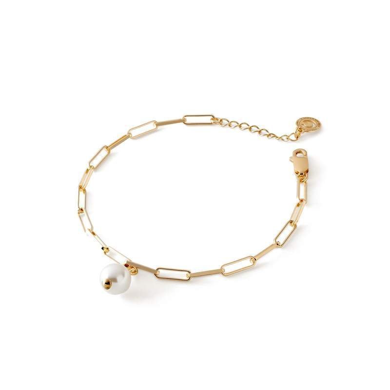 Srebrna bransoletka z okrągłą perłą GAVBARI, srebro 925 : Srebro - kolor pokrycia - Pokrycie żółtym 18K złotem