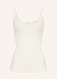 Hanro Top Woolen Lace Z Wełny Merino Z Koronką weiss - Koszulki i topy damskie - miniaturka - grafika 1