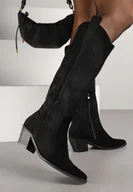 Kozaki damskie - Czarne Haftowane Kozaki Kowbojki na Stożkowym Obcasie Galianna - miniaturka - grafika 1