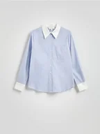 Koszule damskie - Reserved - Koszula z kontrastowym wykończeniem - niebieski - miniaturka - grafika 1