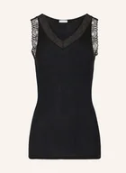 Koszulki i topy damskie - Hanro Top Woolen Lace Z Wełny Merino Z Koronką schwarz - miniaturka - grafika 1