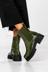 Zielone botki na platformie damskie z gumkami po bokach wzór wężowy Casu ER22WX4-G - Botki damskie - miniaturka - grafika 1