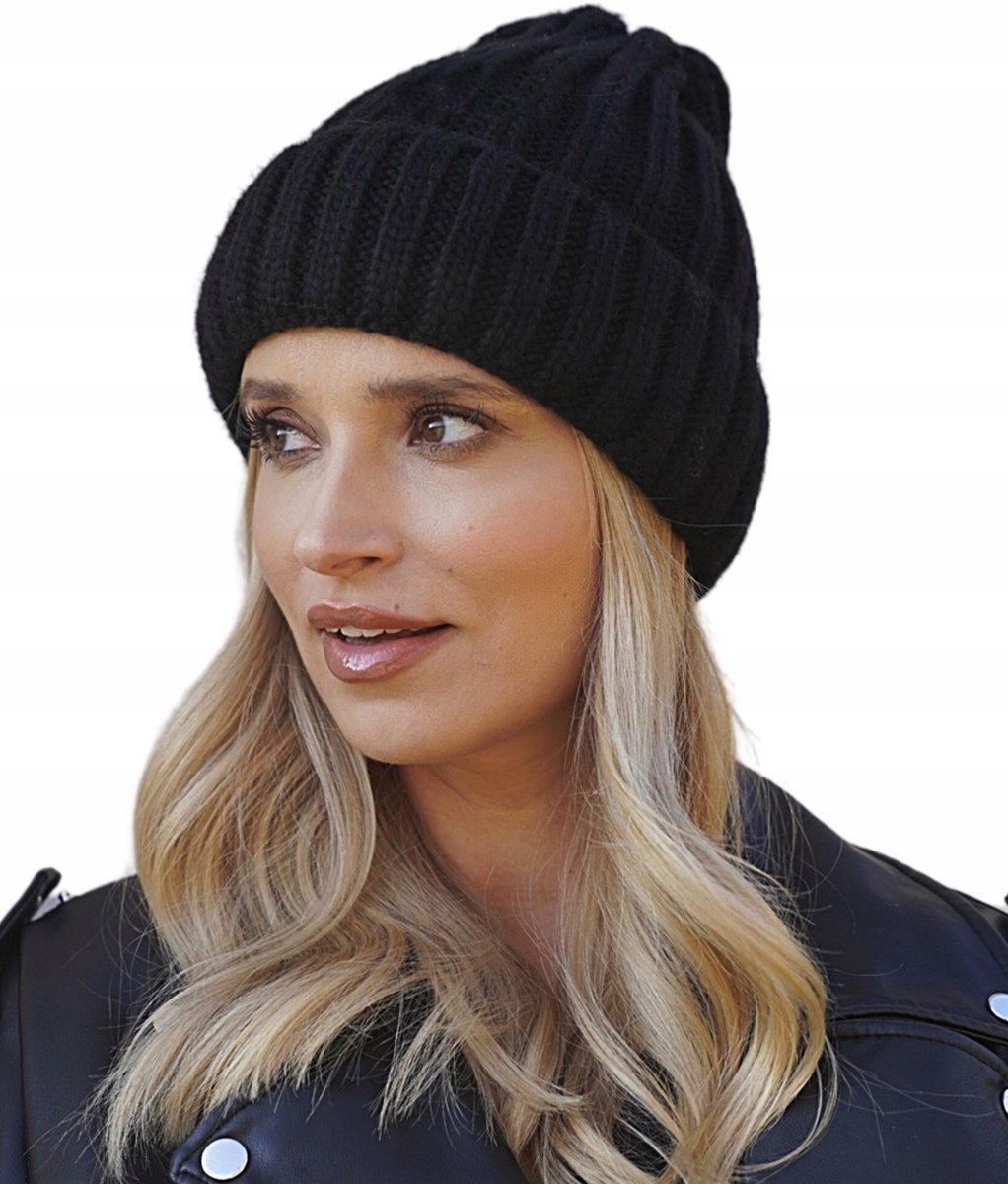 CZAPKA damska prążek CIEPŁA zimowa stylowa POLSKI produkt z domieszką wełny