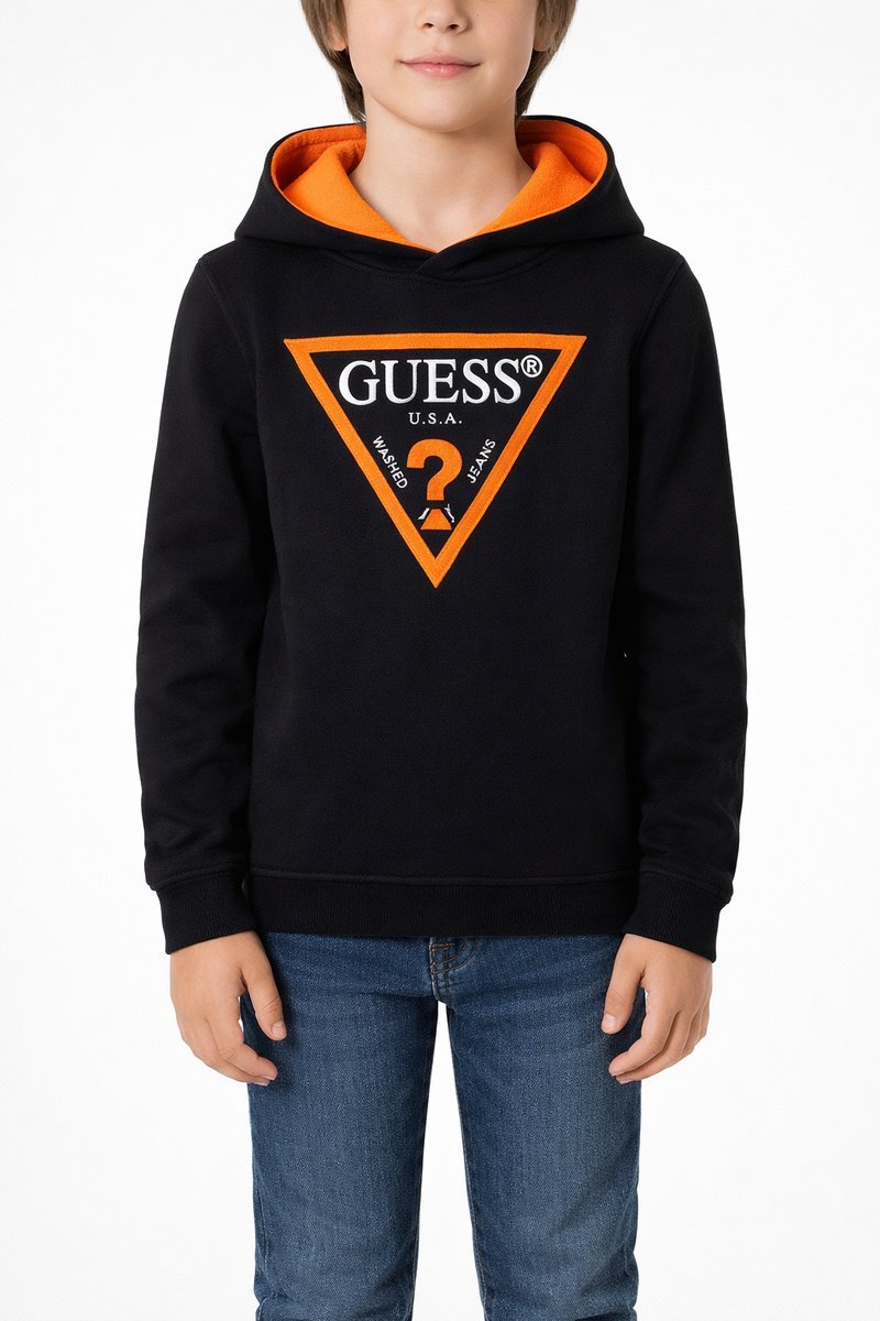 GUESS CZARNA BLUZA DZIECIĘCA Z KAPTUREM I Z APLIKACJĄ 104 1I4A