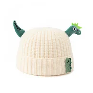 Czapki damskie - Chłopięca czapka zimowa z dinozaurem 3D ecru - miniaturka - grafika 1