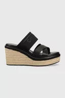 Klapki i japonki damskie - Calvin Klein klapki WEDGE 50HH - HE damskie kolor czarny na koturnie HW0HW01498 - miniaturka - grafika 1