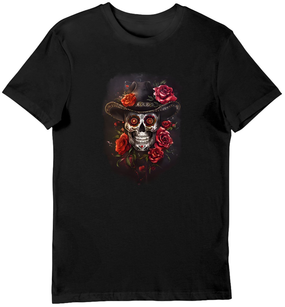 Koszulka czaszka kapelusz kwiaty czarna S